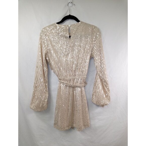 NWT Forever 21 Women's/Junior's Champagne Sequin Long-Sleeve Mini Dress Size Sma - Picture 3 of 7